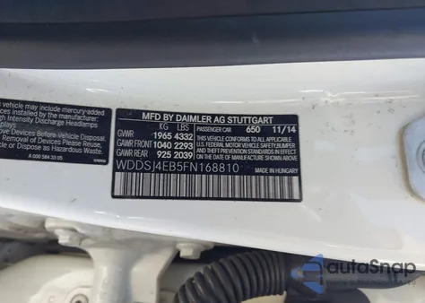 2015 Mercedes-Benz Cla 250 from USA, damaged, VIN WDDSJ4EB5FN168810